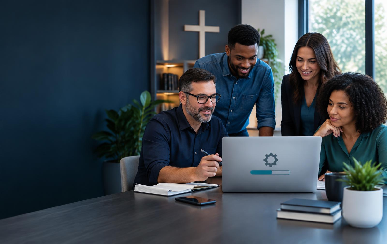 Liderança de igreja reunida durante uma atualização da Koinnecta